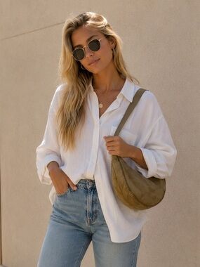 Minimalist Taupe Nylon Crescent Shoulder Bag | Scandi Clean Girl Crossbody
